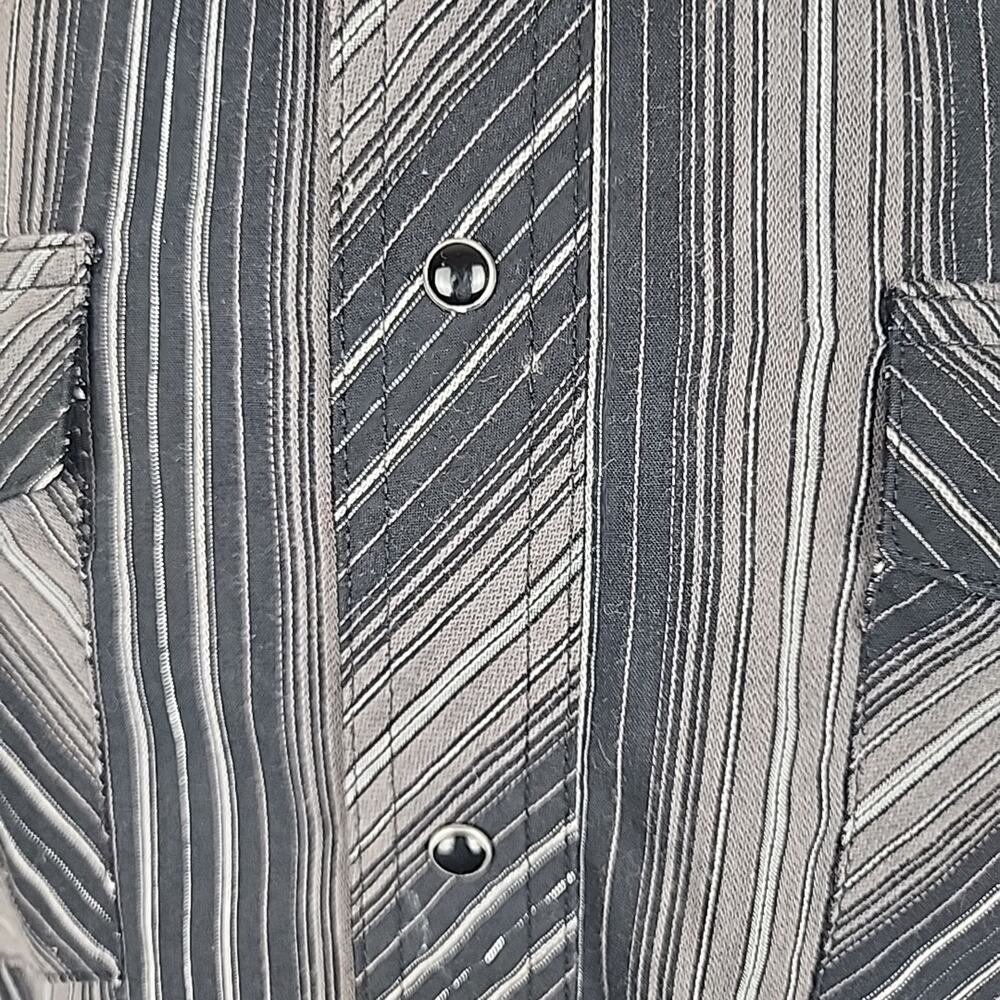 Wrangler Shirt Mens L Western Fashion Snap Black Silver Striped Long Sleeve - Picture 4 of 8